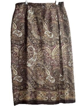 Vintage TALBOTS Paisley Wrap Skirt Silk Brown Maroon Boho Maxi Jacquard Size 16